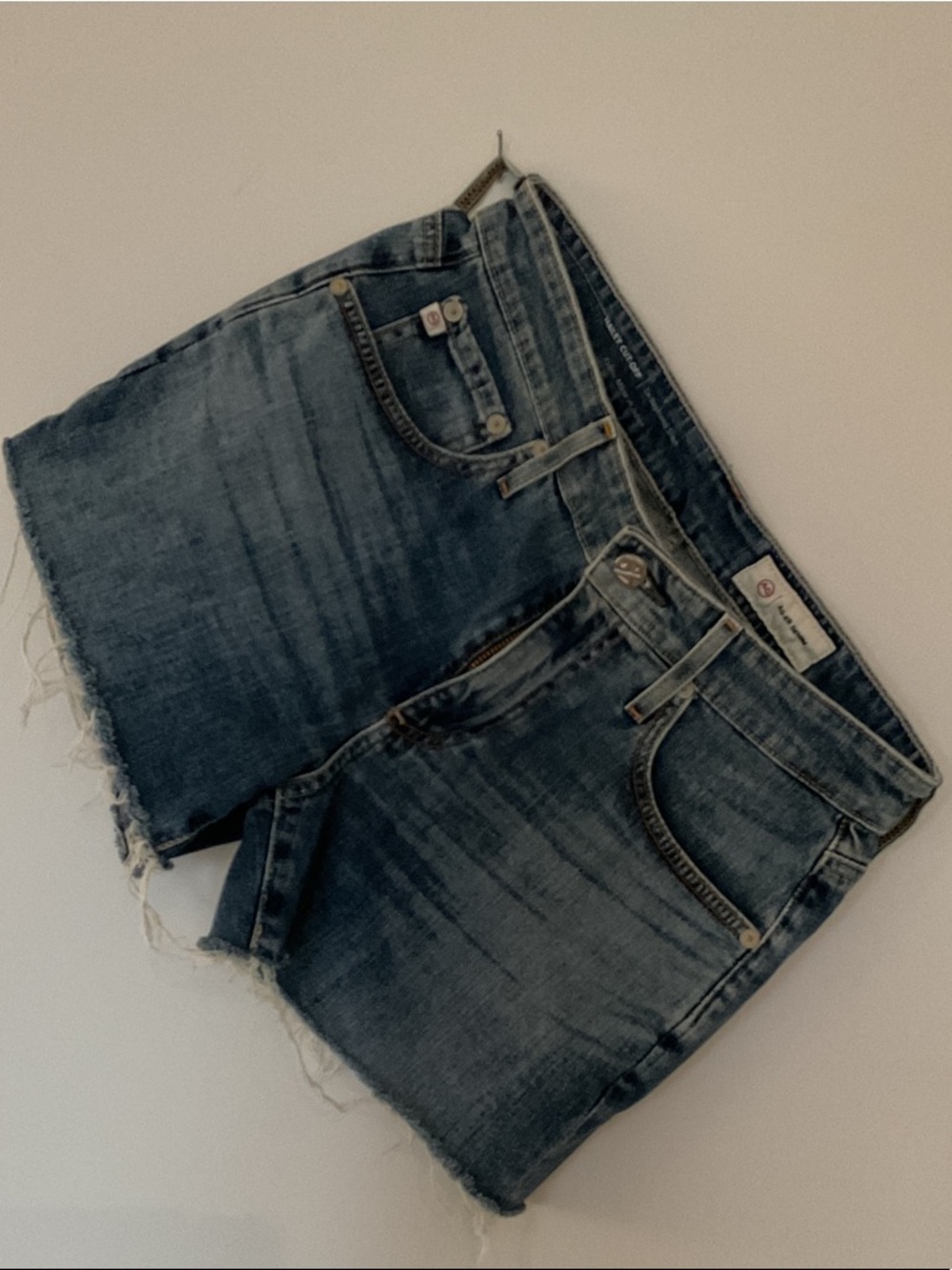 AG Adriano Goldschmied Blue Washed Denim Cutoff Shorts